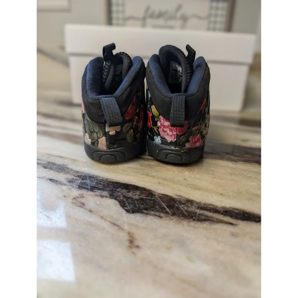 Nike Little Posite One Floral Black University Red AT8250-001 Kids Size 10C